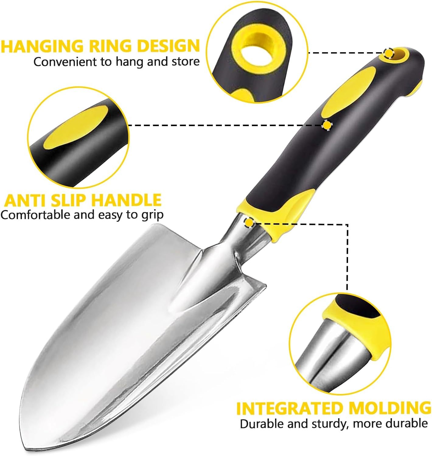 3-teiliges Set mit Gartenhandwerkzeugen – robuste Kelle, Pflanzgefäß und Handharke mit ergonomischem Griff