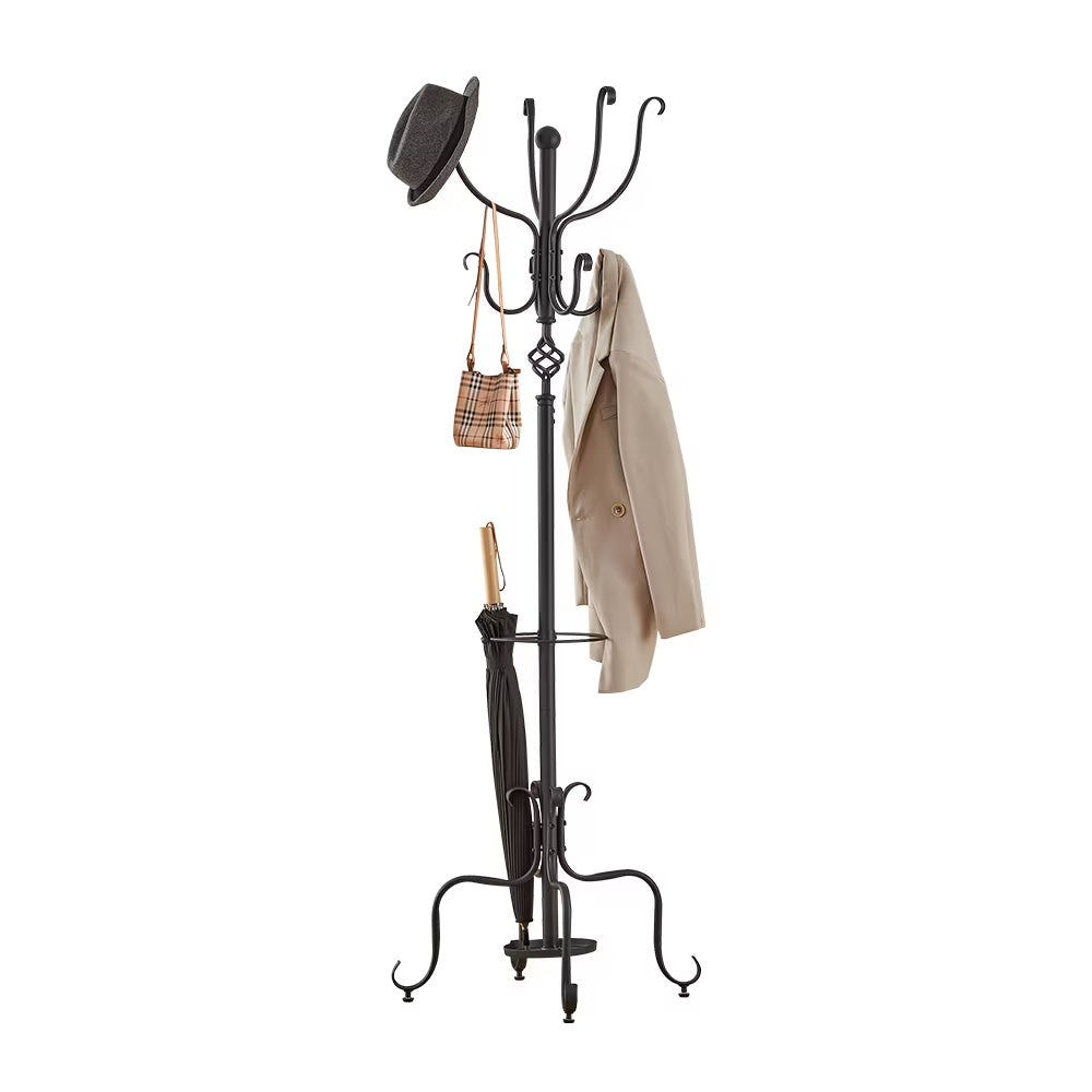 Freestanding Metal Coat & Hat Rack with Umbrella Holder - Stylish Clothes Hanger for Home & Office