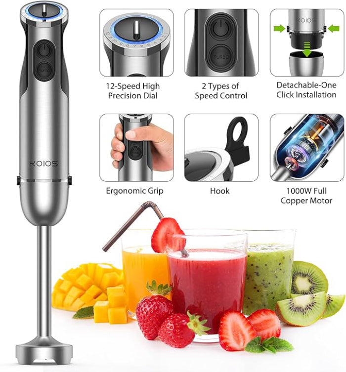 KOIOS Immersion Hand Blender – Powerful and Versatile Kitchen Blender for Smoothies, Soups & More