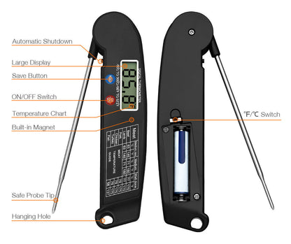 Digital Meat Thermometer – Instant Read Food Thermometer for BBQ, Grill, Oven & Smoker