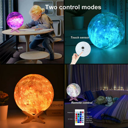 3D Galaxy Moon Lamp – Touch-Control Color-Changing Lunar Light