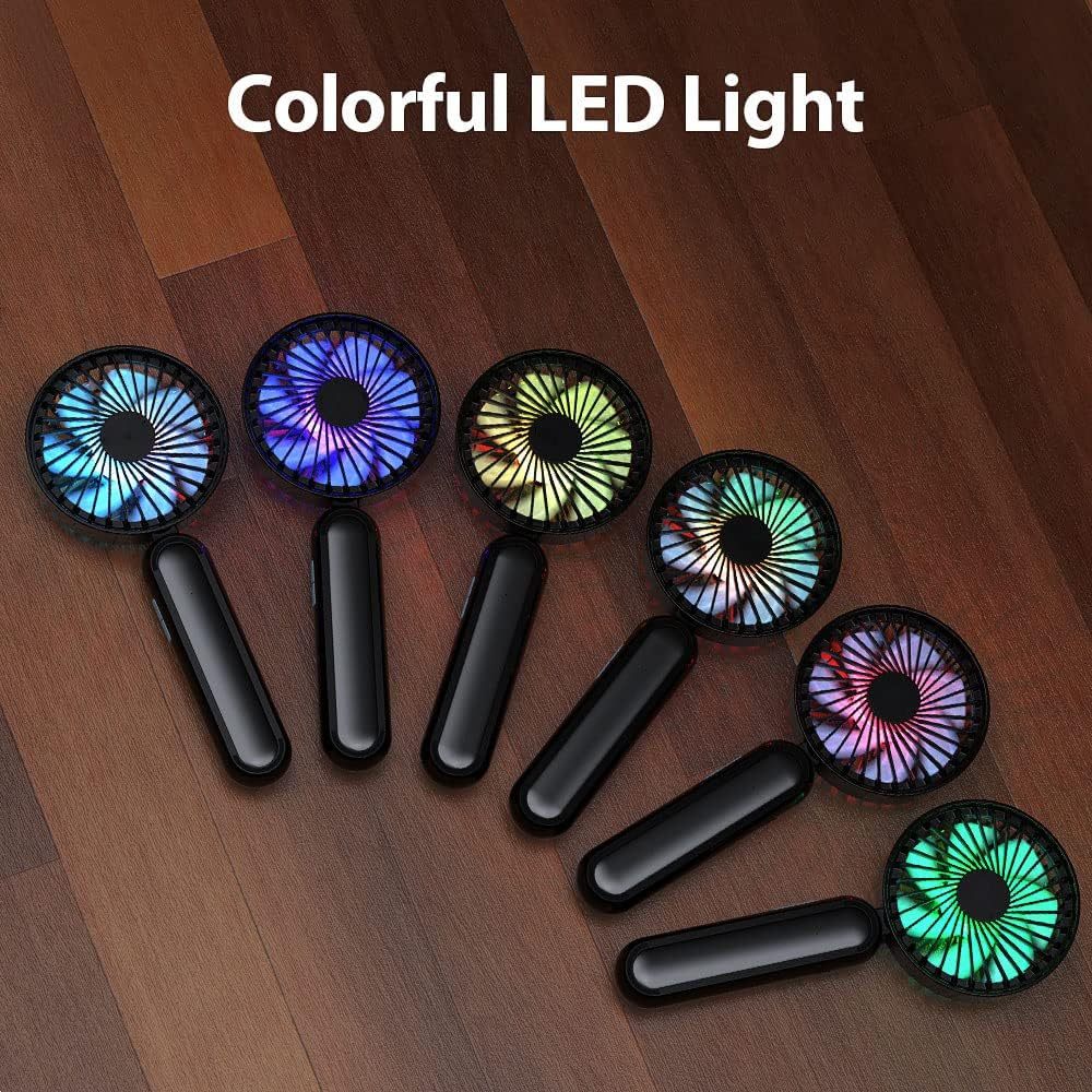 Portable Handheld Fan – Personal USB Fan with RGB Color Light & 5 Speed Settings