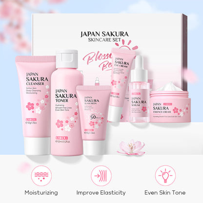 JAPAN SAKURA Skin Care Set – 6-Piece Beauty Gift Set with Cleanser, Toner, Serum, and More for Women