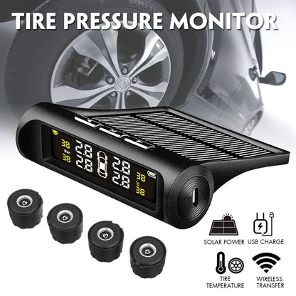 4-Sensor Solar Wireless TPMS Car Tire Pressure Monitoring System - External Sensors