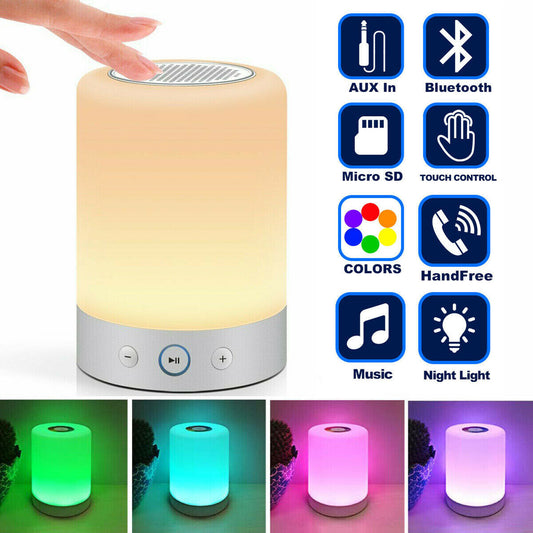 Wireless Night Light Bluetooth Speaker – Color-Changing Touch Lamp